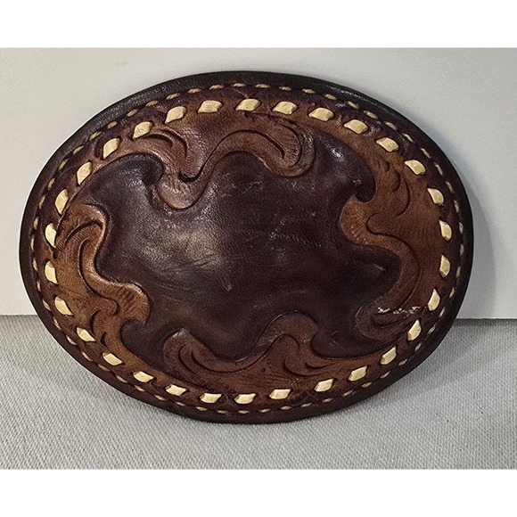 The Unbranded Brand Other - Leather Belt Buckle Stamped‎ Embossed Oval Shape Western